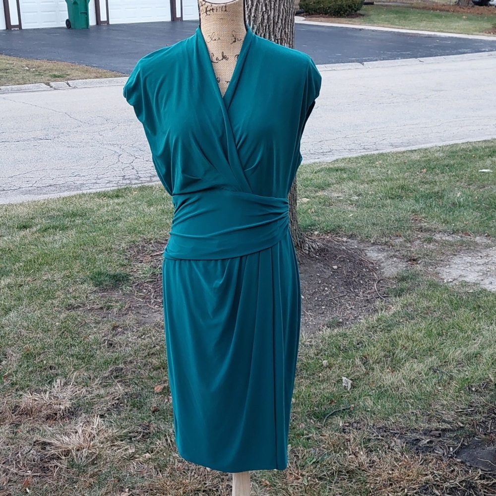 EUC Chaps Faux Wrap Jersey Knit Dress